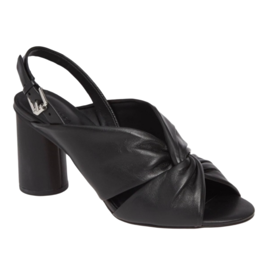 REBECCA MINKOFF Agata Block Twist Heel Slingbacks Leather Black Womens Size 6.5